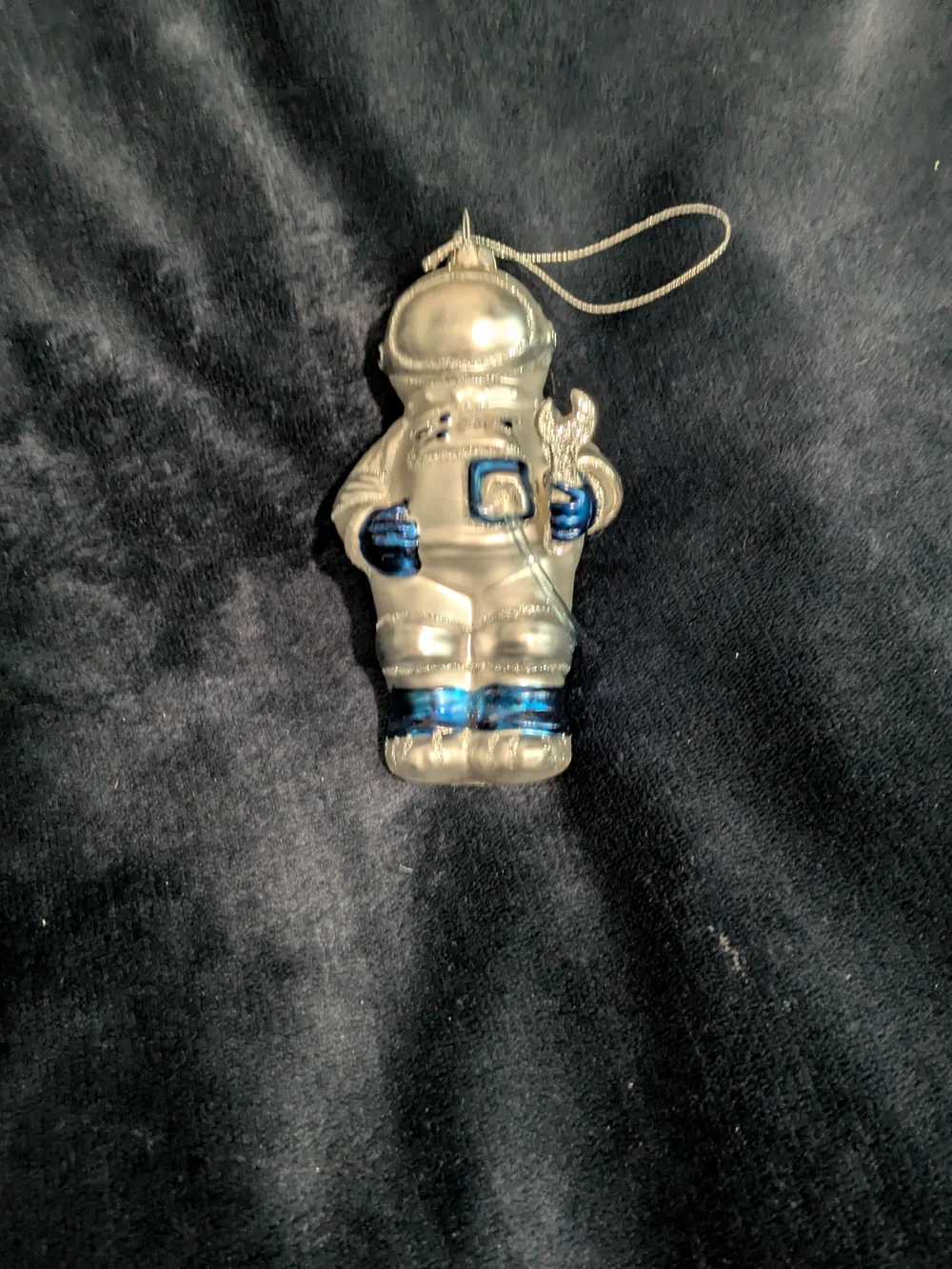 Silver and Blue Astronaut Ornament Holiday Glass Ornament